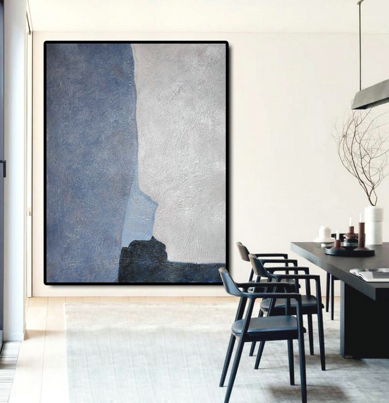 Extra Large Painting,Vertical Palette Knife Contemporary Art,Contemporary Art Acrylic Painting,Navy Blue,White,Blue,Black.etc